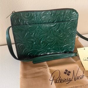 Patricia Nash Teal Floral Embossed Crossbody Bag